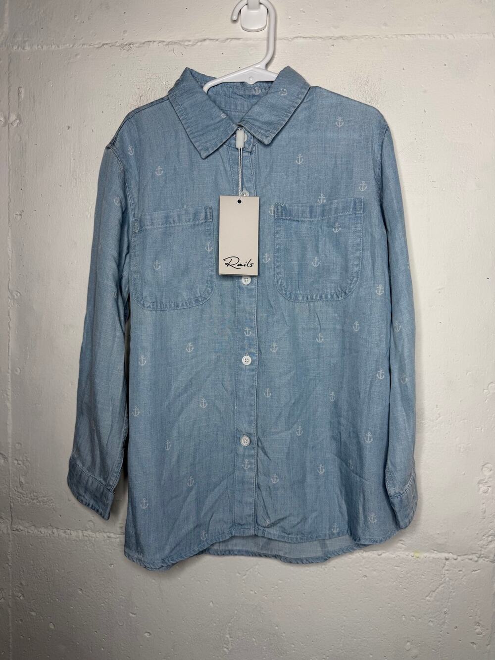 NEW Rails Kids 8-9 Chambray Anchor Button Down Shirt Blouse